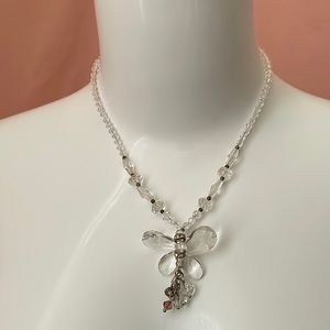 Clear Beaded Necklace with Butterfly Pendant